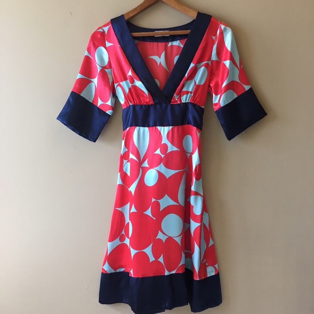 Guess satin kimono style fit and flare dress